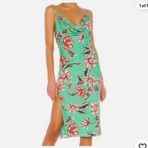 Michael Costello Revolve Bentley Dress Slip Green Tropical Floral